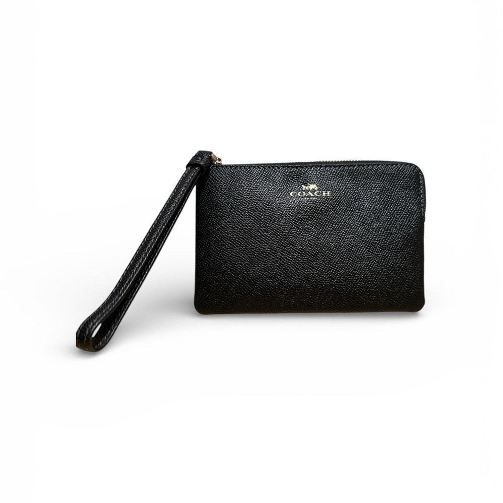 Coach Black Leather Wristlet with Gold Logo